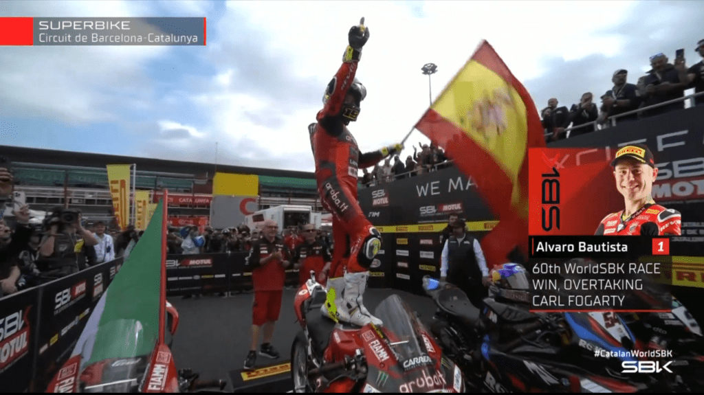 Vittoria numero 60 in WorldSBK per Alvaro Bautista che in Gara 2 a Catalunya supera Carl Fogarty